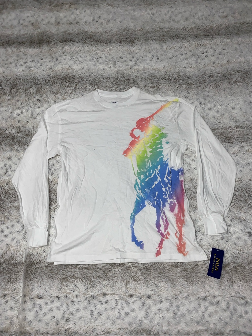 Polo by Ralph Lauren White Long-Sleeve Rainbow Polo Pony Graphic Tee